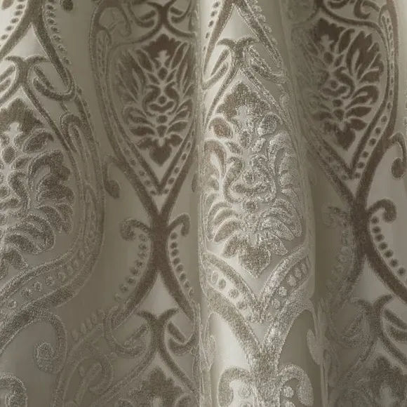 Eyelet Curtains with Damask Pattern - Natural