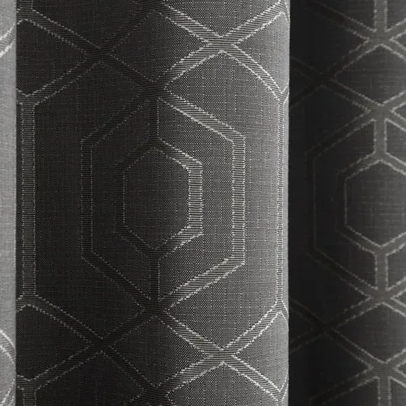 Eyelet Curtains with Geometric Pattern - Graphite