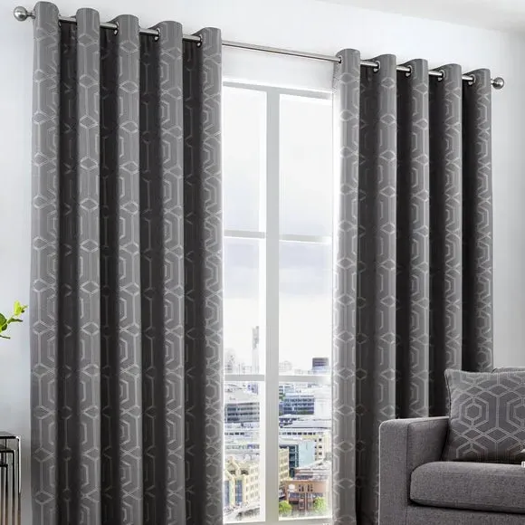 Eyelet Curtains with Geometric Pattern - Graphite
