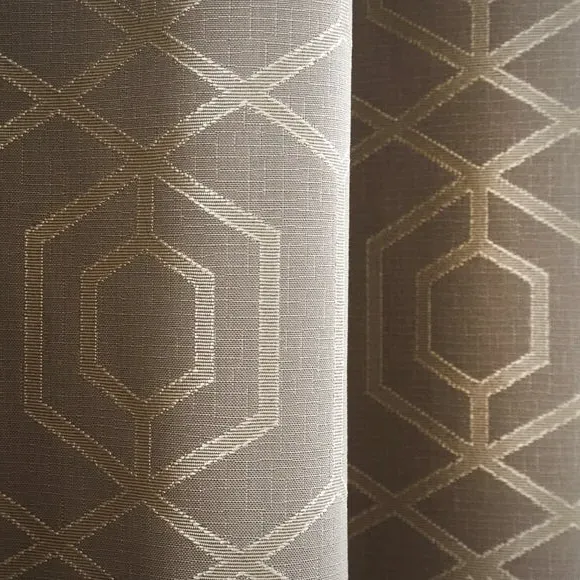Eyelet Curtains with Geometric Pattern - Stone