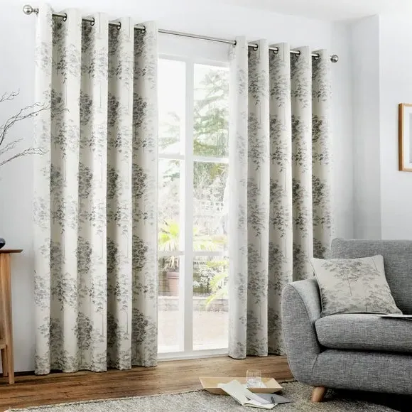 Eyelet Curtains with Jacquard - Silver, Fabric image