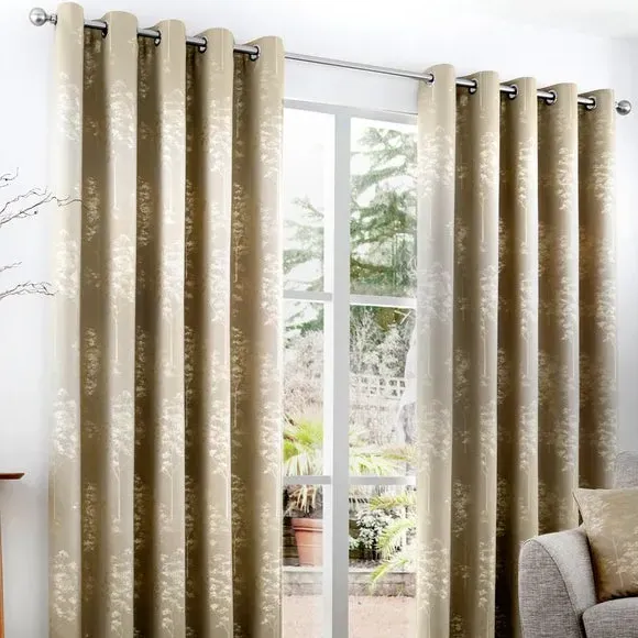 Eyelet Curtains with Jacquard - Stone, Fabric