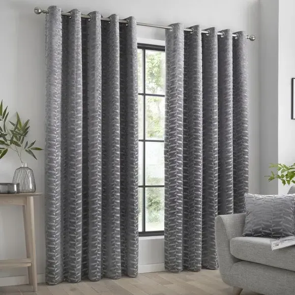 Jacquard Eyelet Curtains - Charcoal