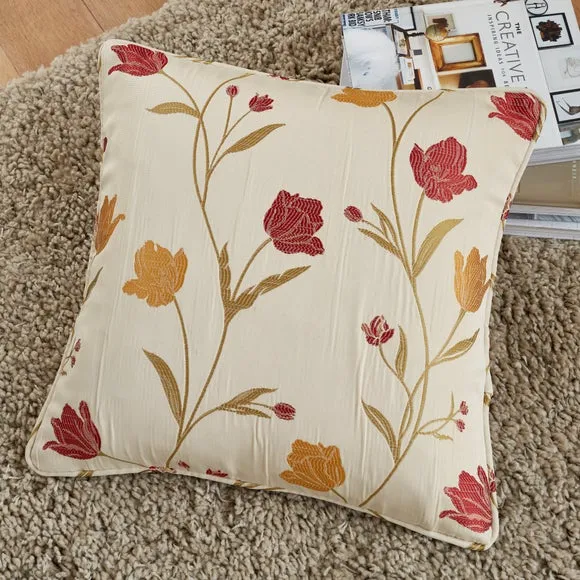 Pencil Pleat Curtains with Floral Design - Natural