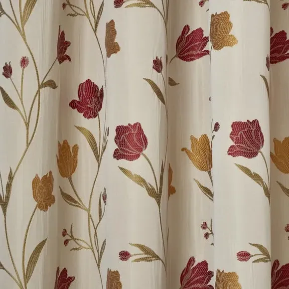 Pencil Pleat Curtains with Floral Design - Natural