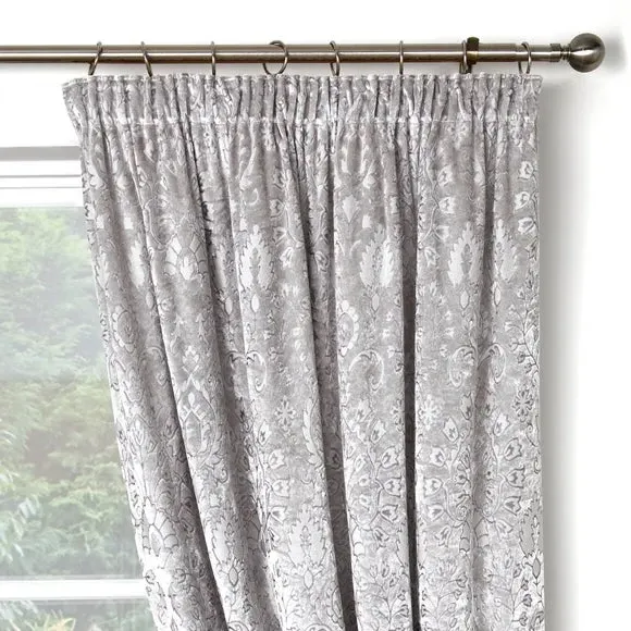 Pencil Pleat Curtains with Lining - Silver, Velvet image