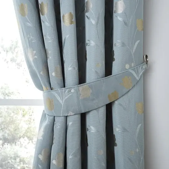 Set of 2 Curtain Tiebacks - Duck Egg, Jacquard image