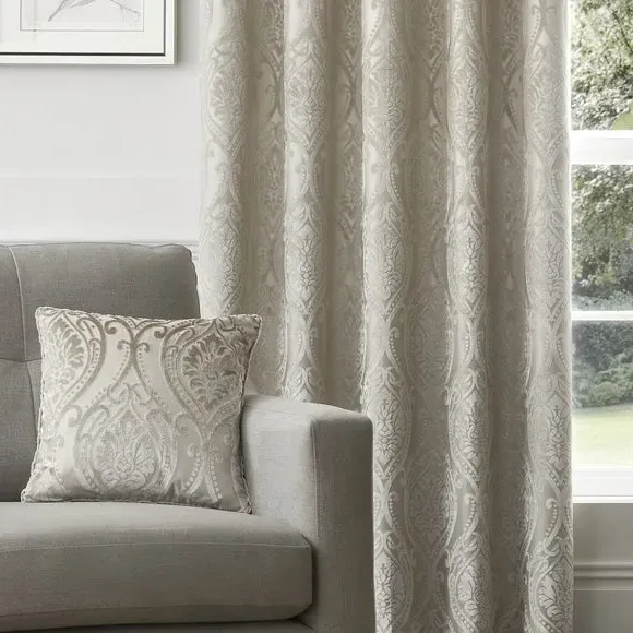 Square Cushion with Damask Pattern - Natural