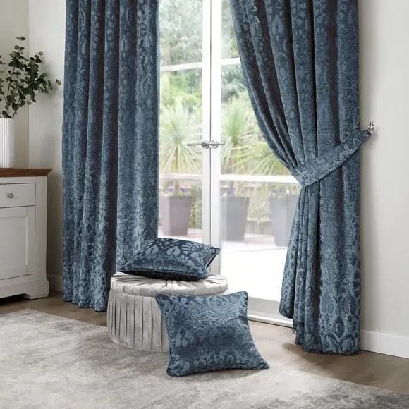 Square Filled Cushion Floral Design - Blue, Velvet