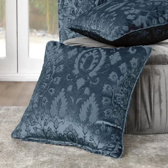 Square Filled Cushion Floral Design - Blue, Velvet image