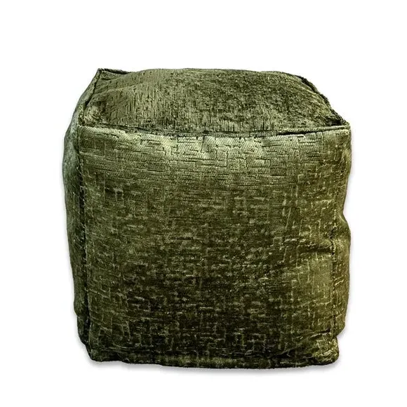 Cube Pouffe with Removable Cover - Green, Fabric