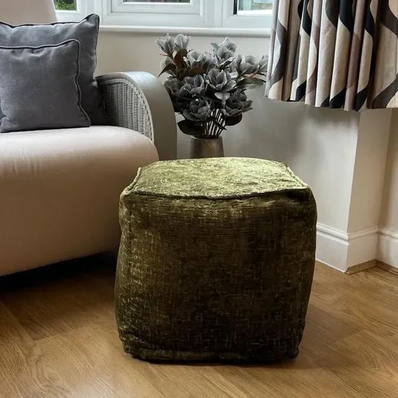 Cube Pouffe with Removable Cover - Green, Fabric image