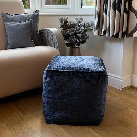 Cube Pouffe with Removable Cover - Navy, Fabric