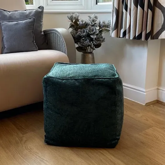 Cube Pouffe with Removable Cover - Teal, Fabric