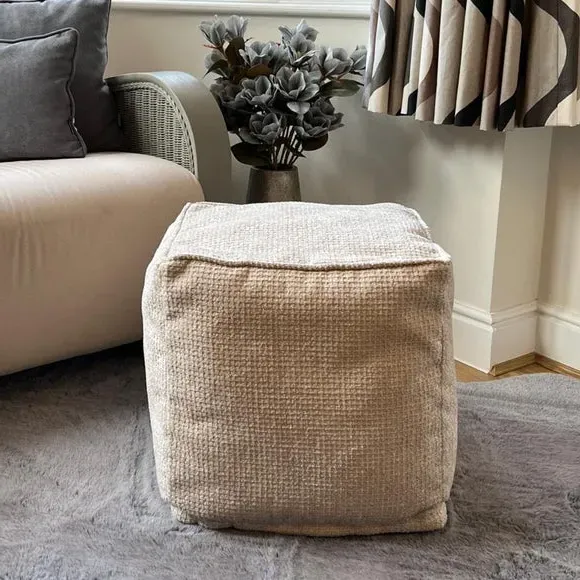 Cube Pouffe with Removable Inner - Cream, Fabric
