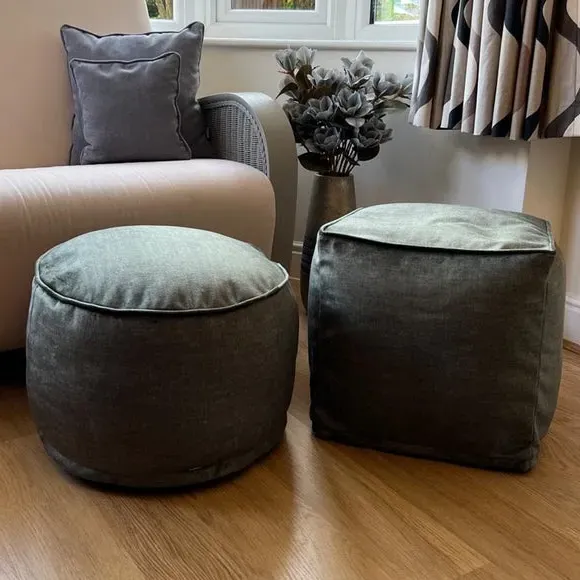 Cube Pouffe with Removable Inner - Green, Fabric