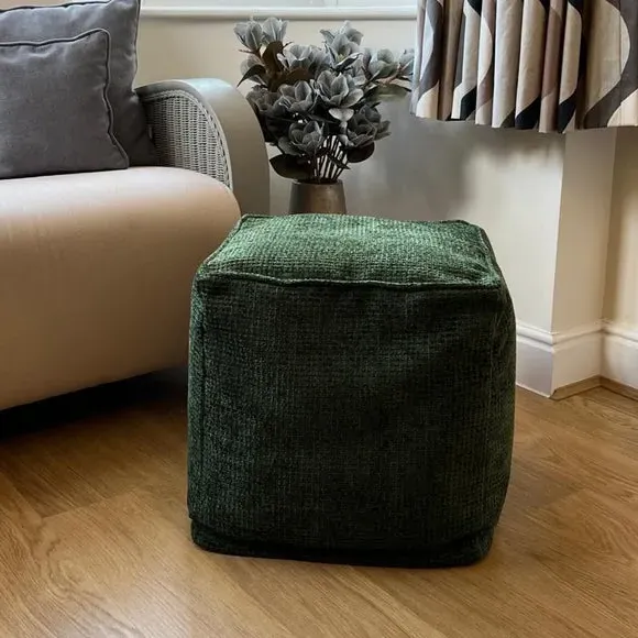 Cube Pouffe with Removable Inner - Green, Fabric