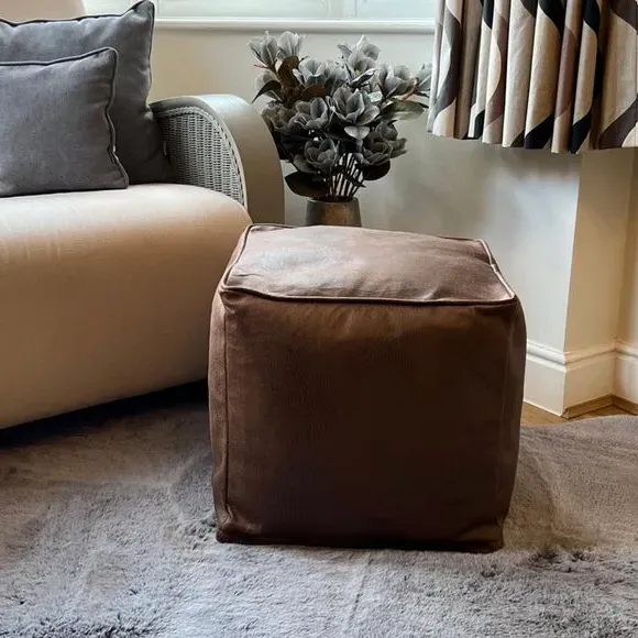 Cube Pouffe with Removable Inner - Tan, Faux Leather image