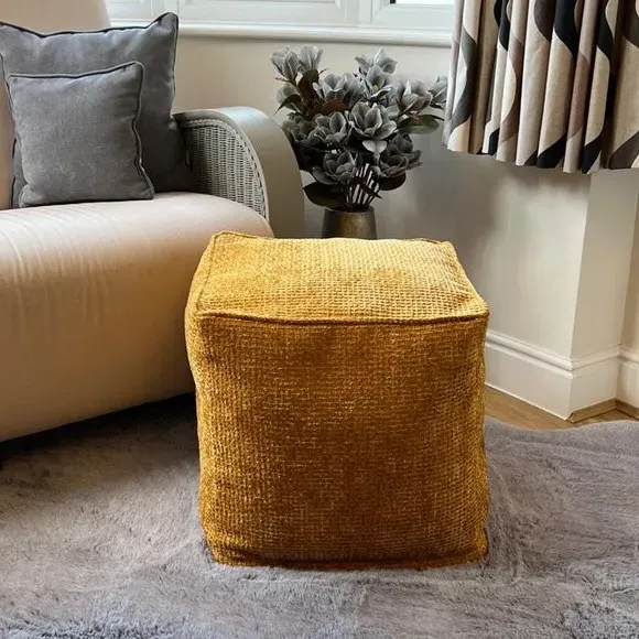 Cube Pouffe with Removable Inner - Yellow, Fabric
