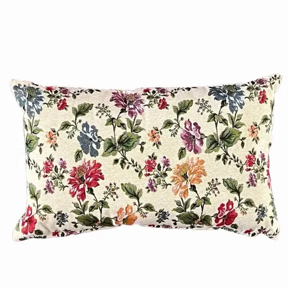 Rectangular Cushion with Floral Design - Multicolor