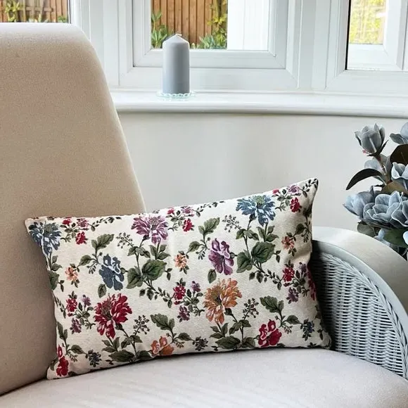 Rectangular Cushion with Floral Design - Multicolor