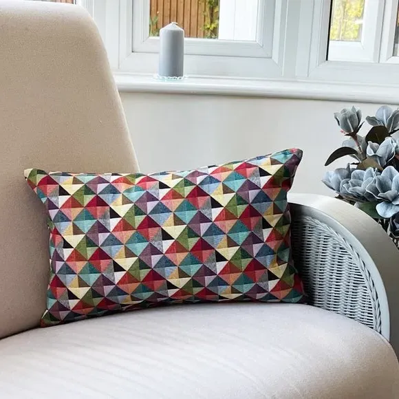 Rectangular Cushion with Geometric Print - Multicolor image