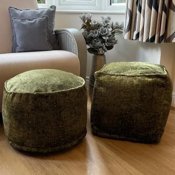Round Pouffe with Removable Inner - Green, Fabric