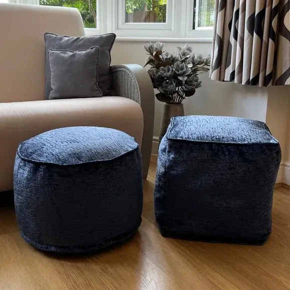 Round Pouffe with Removable Inner - Navy, Fabric