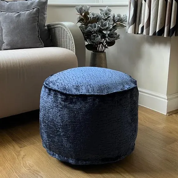 Round Pouffe with Removable Inner - Navy, Fabric