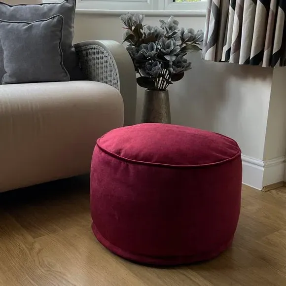 Round Pouffe with Removable Inner - Red, Fabric