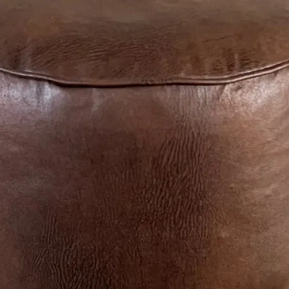 Round Pouffe with Removable Inner - Tan, Faux Leather