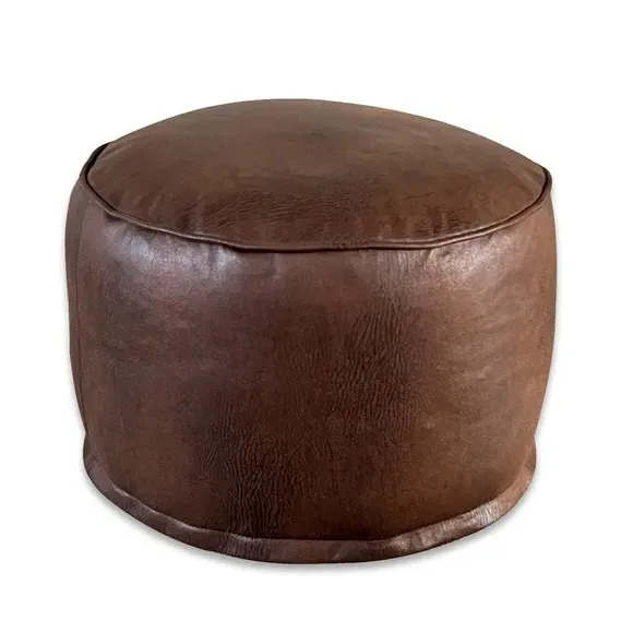 Round Pouffe with Removable Inner - Tan, Faux Leather