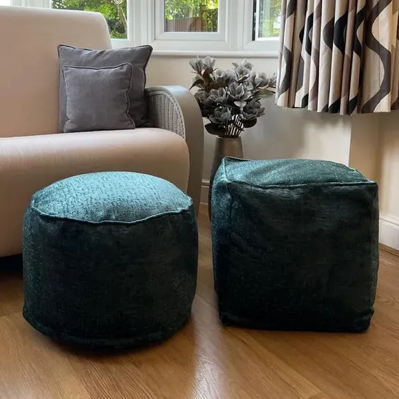 Round Pouffe with Removable Inner - Teal, Fabric