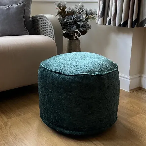 Round Pouffe with Removable Inner - Teal, Fabric