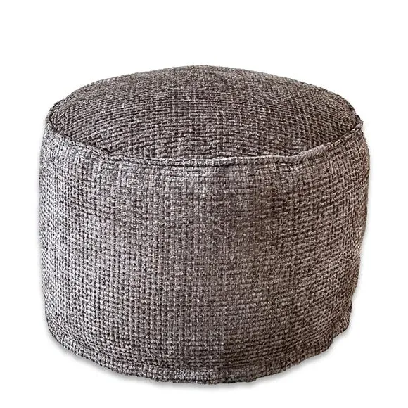 Round Pouffe with Waffle Texture - Brown, Fabric