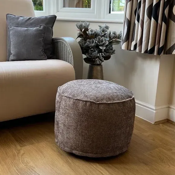 Round Pouffe with Waffle Texture - Brown, Fabric image
