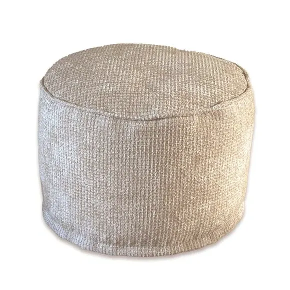 Round Pouffe with Waffle Texture - Cream, Fabric
