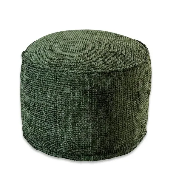 Round Pouffe with Waffle Texture - Green, Fabric