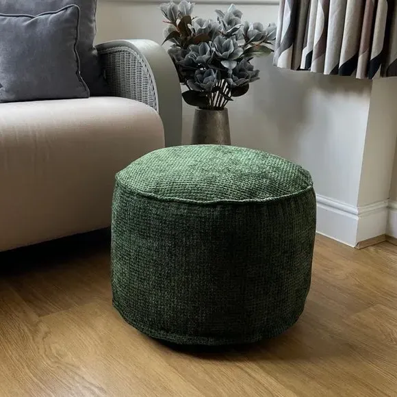 Round Pouffe with Waffle Texture - Green, Fabric
