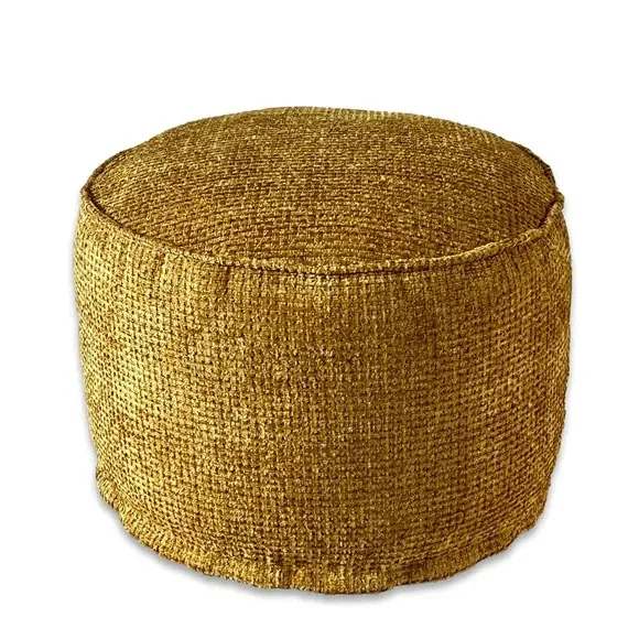 Round Pouffe with Waffle Texture - Yellow, Fabric