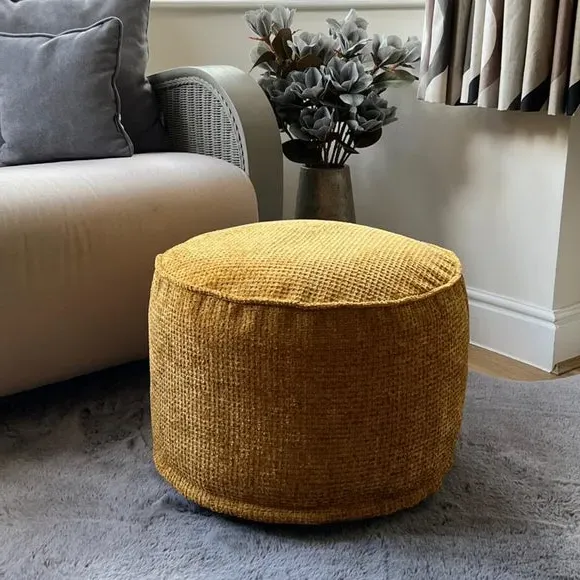 Round Pouffe with Waffle Texture - Yellow, Fabric