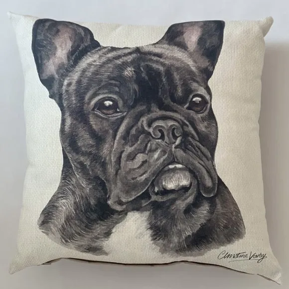 Square Cushion French Bulldog Print - Black