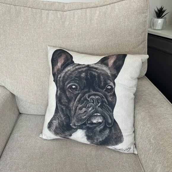 Square Cushion French Bulldog Print - Black image