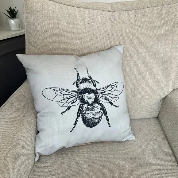 Square Cushion with Bee Print - Grey, Polyester image