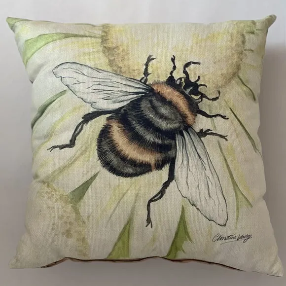 Square Cushion with Bee Print - Multicolor, Polyester