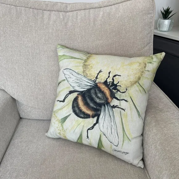 Square Cushion with Bee Print - Multicolor, Polyester image
