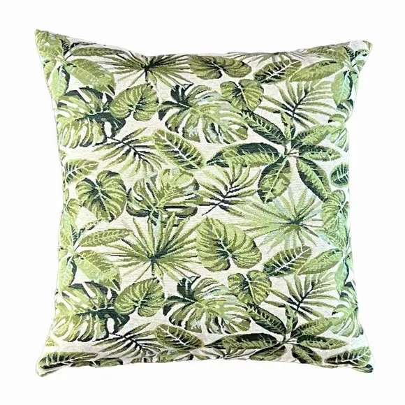 Square Cushion with Botanical Print - Green