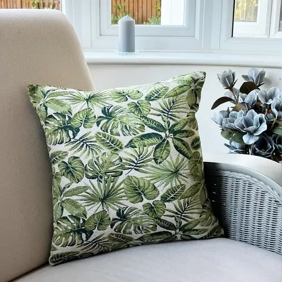 Square Cushion with Botanical Print - Green image