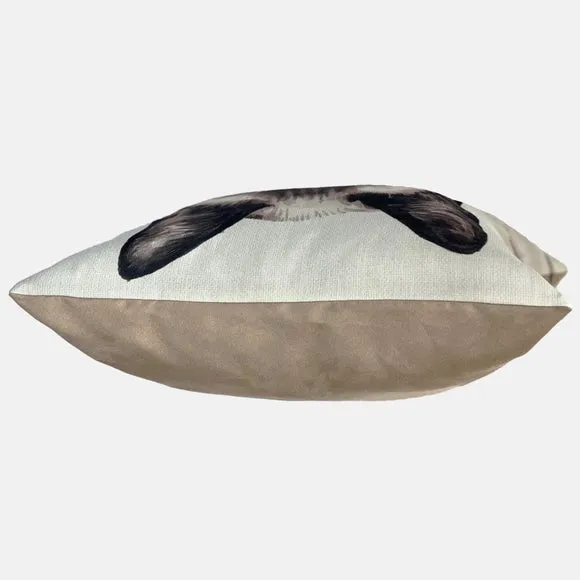 Square Cushion with Cat Print - Black, Polyester