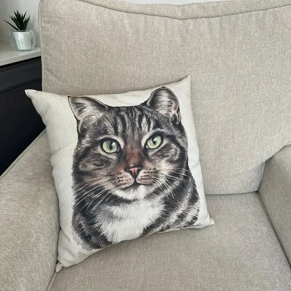 Square Cushion with Cat Print - Brown, Polyester image